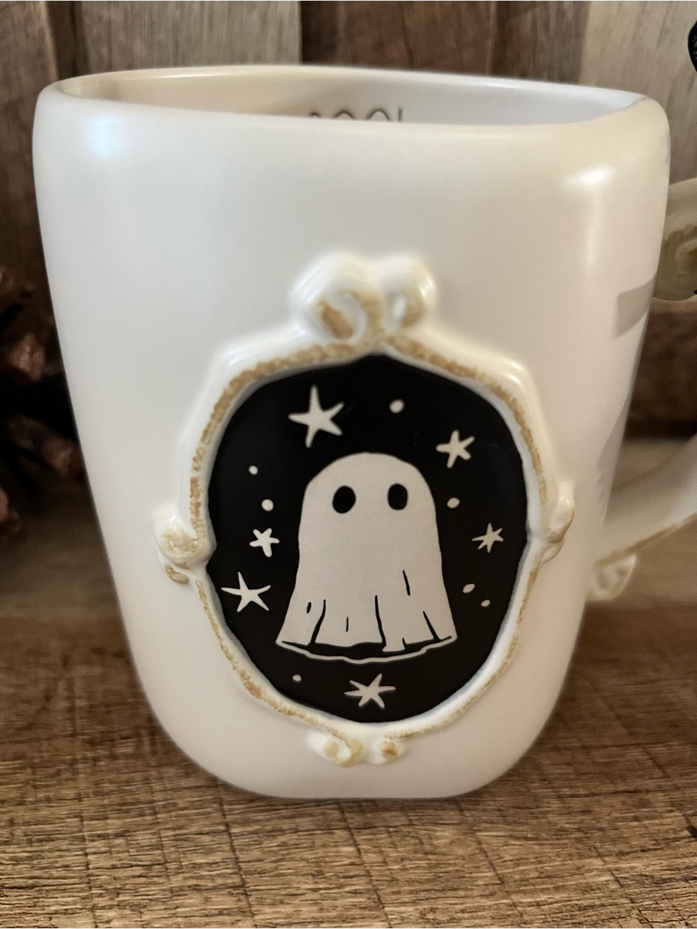 Rae Dunn Halloween Ghost Cameo Mug BOO Drink Up NWT Spooky